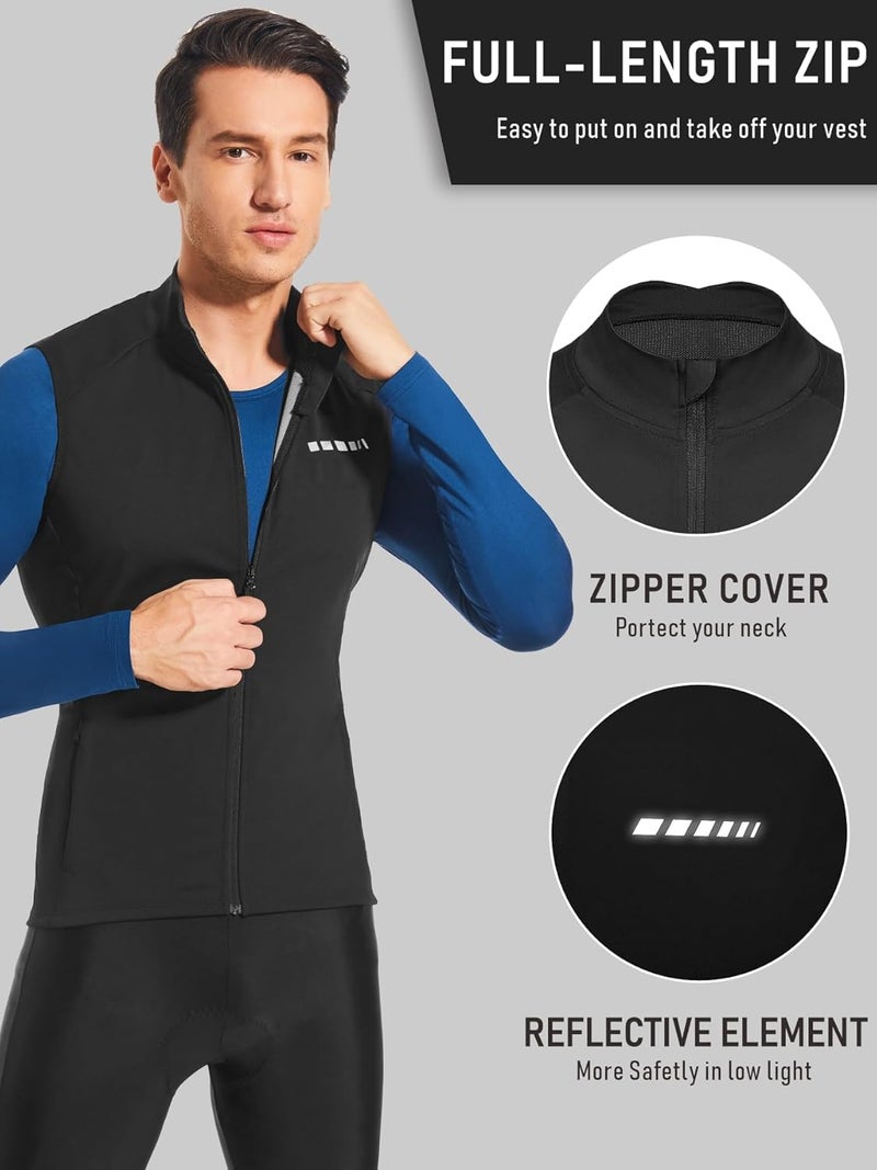 qualidyne Men's Windproof Cycling Vest, Full-Zip Winter Sleeveless Bike Jacket with Zip Pockets - Image 5